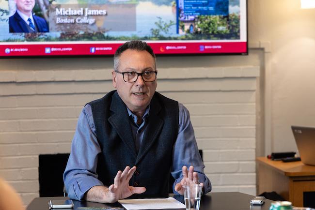 Michael James delivering his luncheon colloquium.