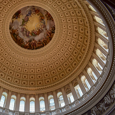 Rotunda Dome inside the United States Capitol Building in Washington, D.C. High-angle photo of the United States Capitol Building Rotunda Dome.