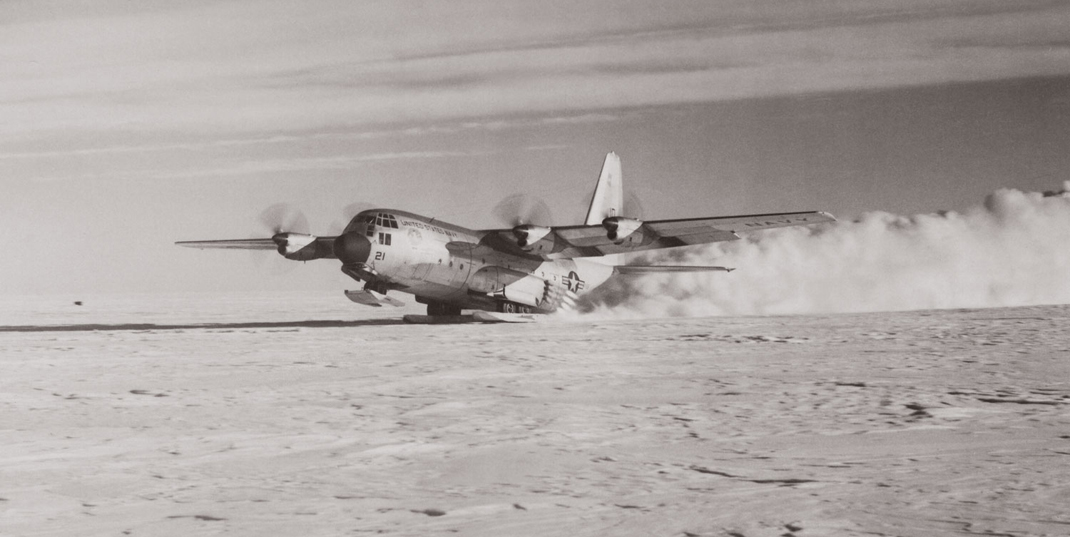 plane landing on a glacier