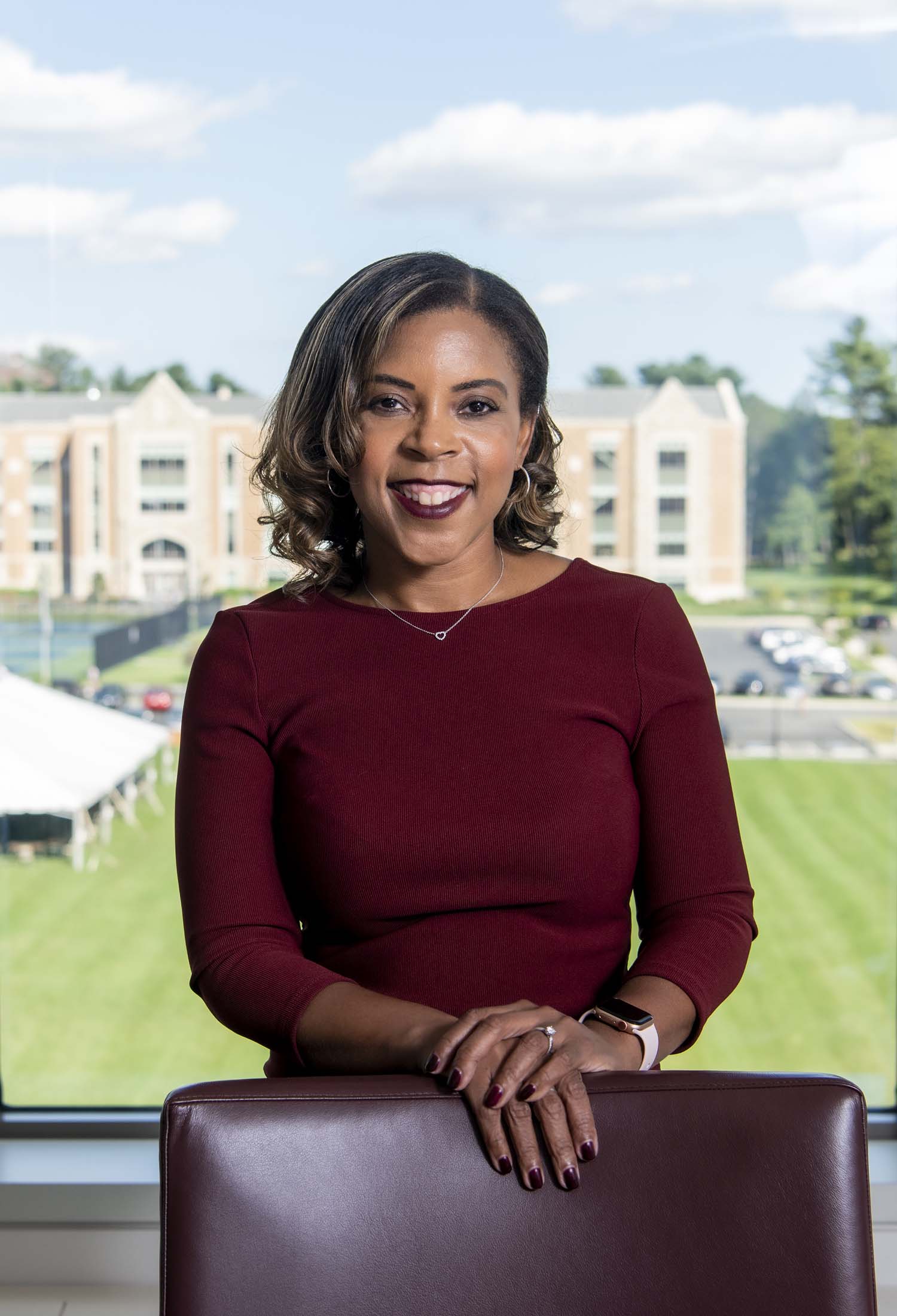 Portrait of Shawna Cooper-Gibson, VP for Student Affairs photographed in her offices in Maloney.