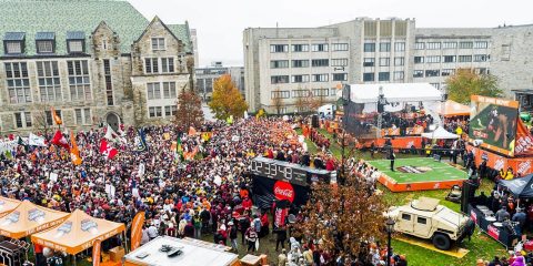 Aerial view of ESPN College GameDay crowd at BC