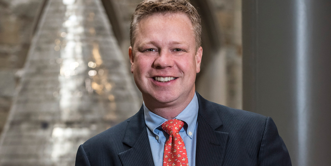 Ethan Sullivan photographed in Fulton Hall atrium