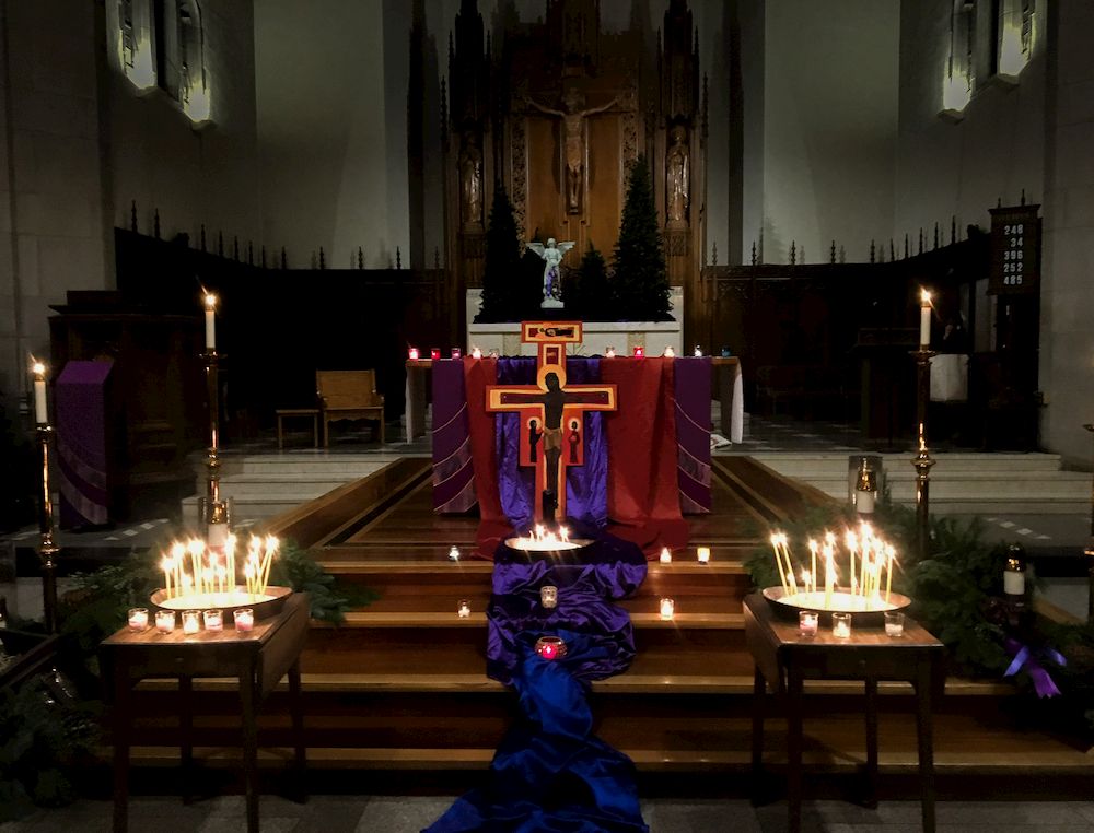 Cross on the altar for the Lenten Mini-retreat.