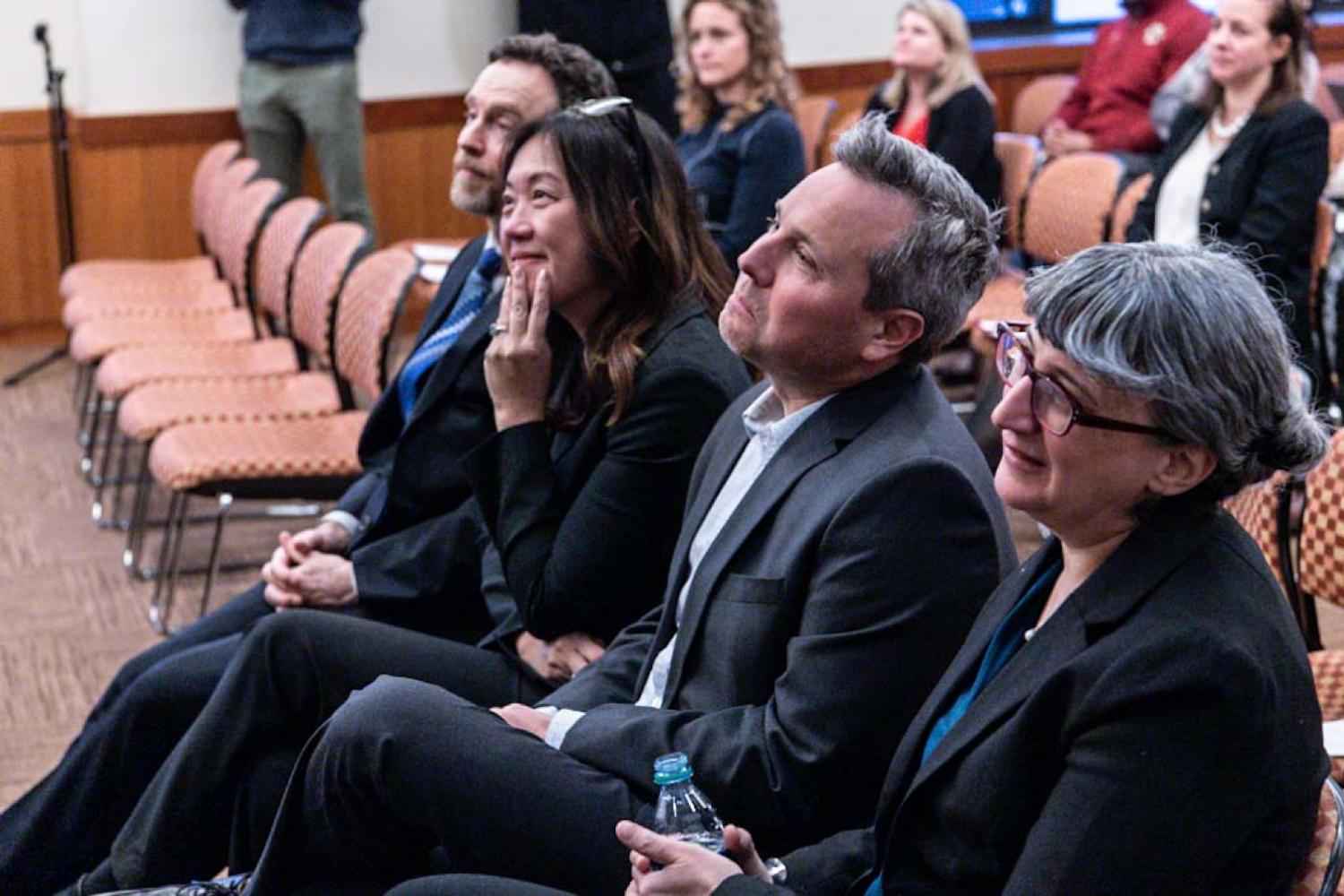 Dean Stanton Wortham with faculty members Belle Liang, Eric Dearing, and Rebecca Lowenhaupt