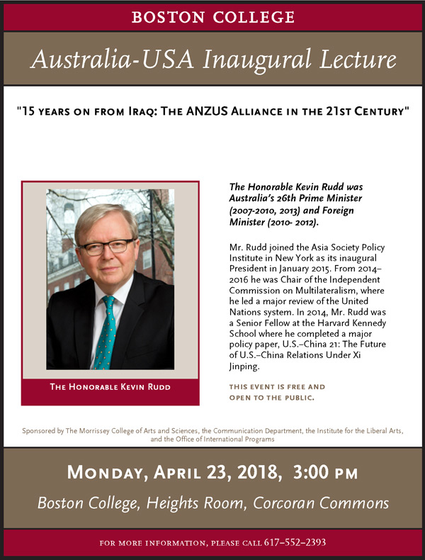 President of the Asia Society Policy Institute Kevin Rudd speaks at BC