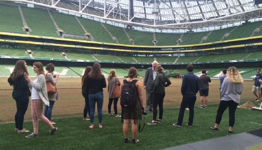 Boston College students tour the Aviva Stadium with Stadium Director, Martin Murphy