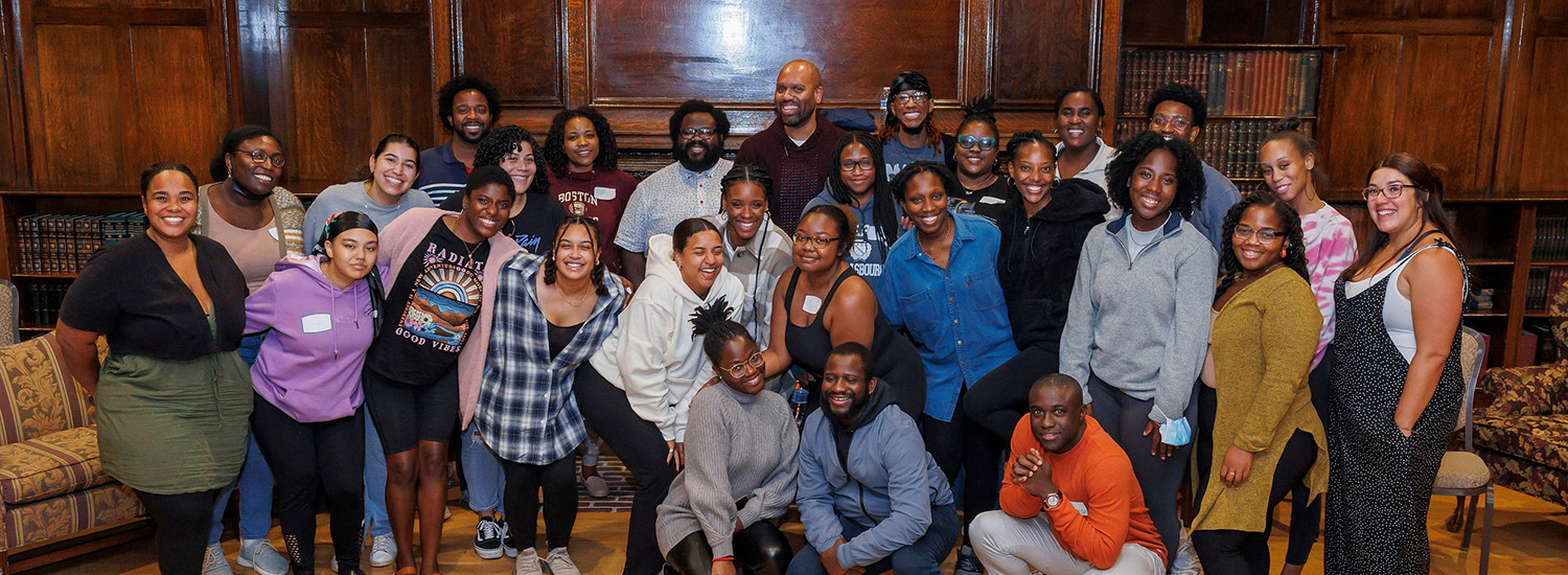 Students in the Black Leadership Initiative pose for a photo during one of the program’s annual retreats.