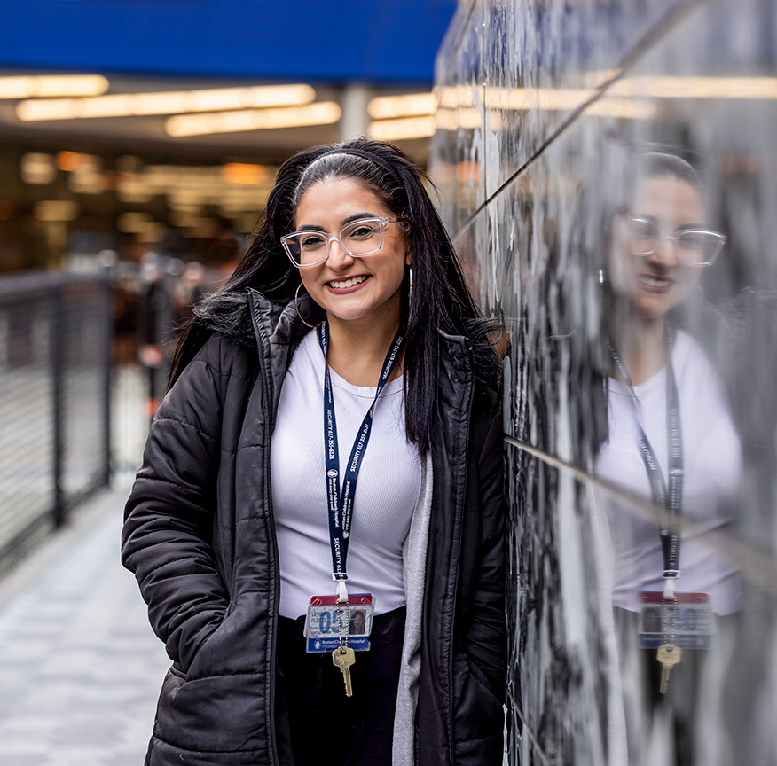 Social Work student outside of Boston Children's Hospital