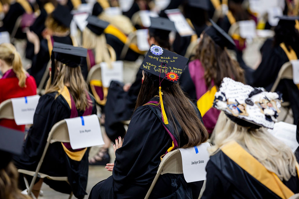 A student decorated her cap for graduation