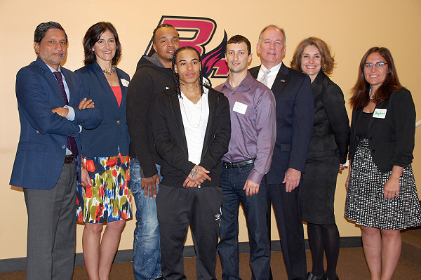 BCSSW Dean Gautam Yadama with Nowlin, ICW’s Jermaine and Averick, Feinman, Durkin, Dearing, and Berzin.