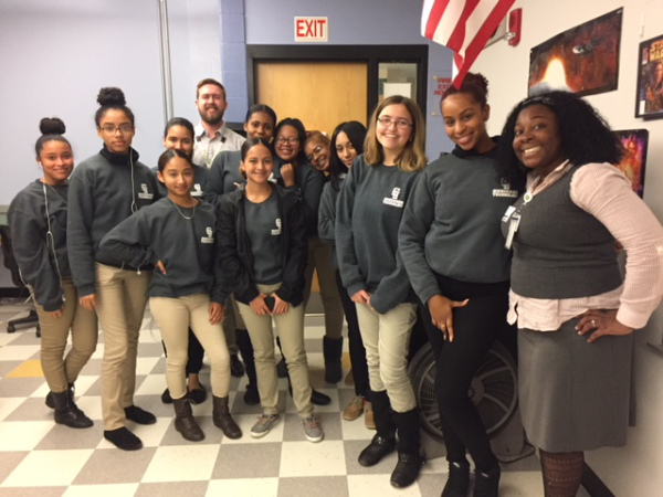 Ryan Mossman with students at Greater Lawrence Technical School