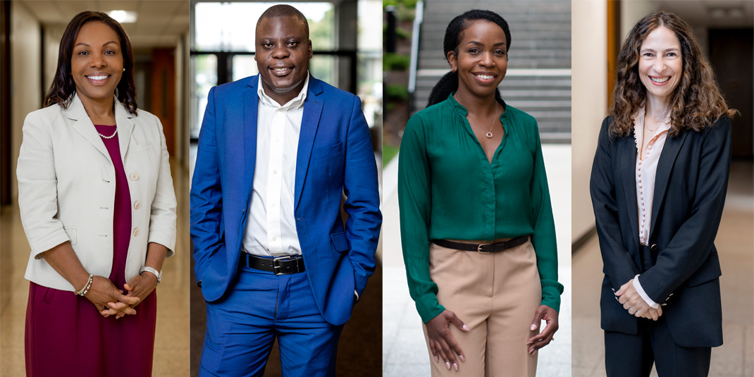 The four new full-time faculty members pose for portraits. 