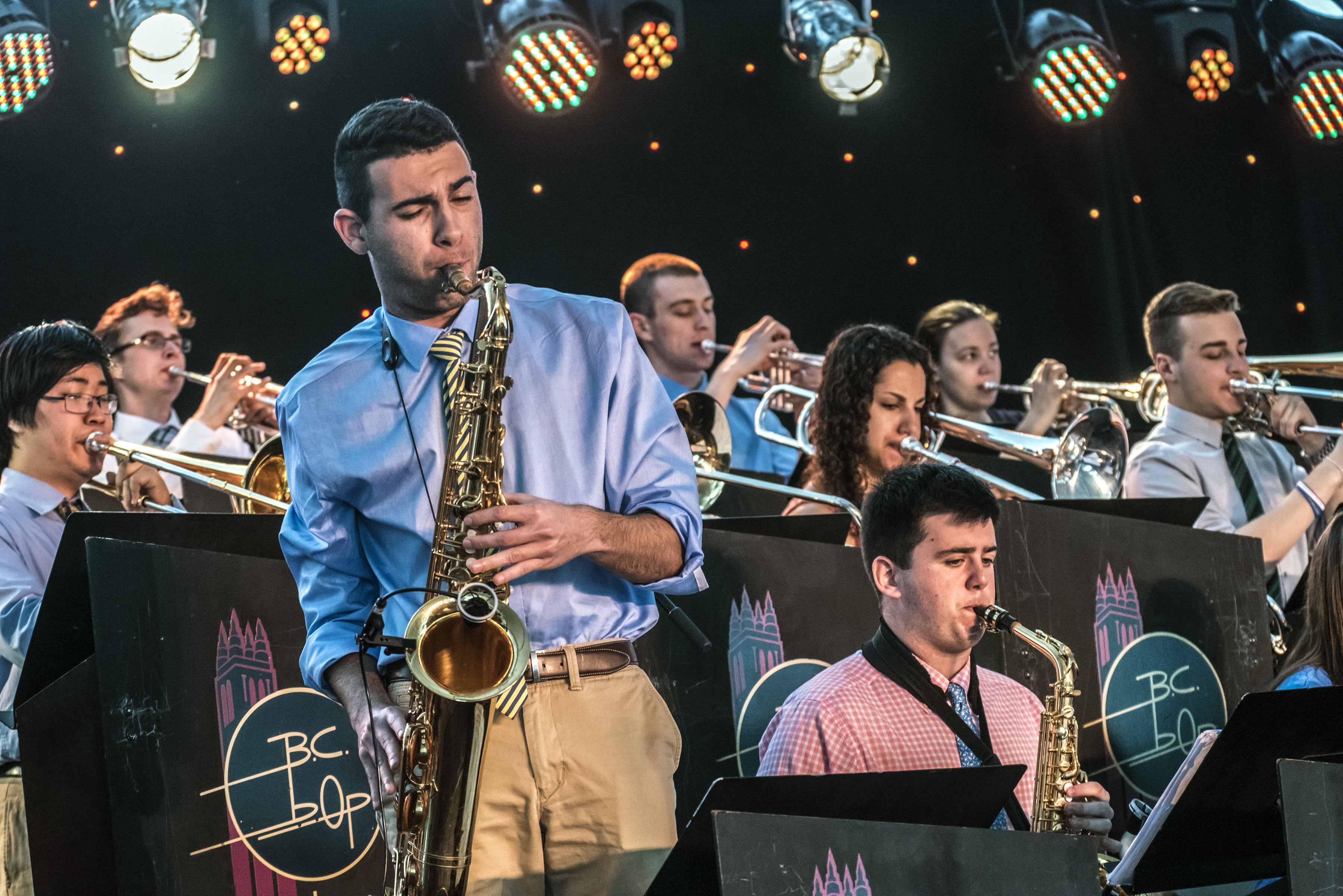 A saxaphone player performing