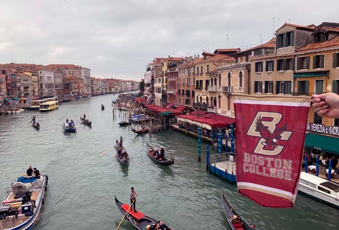 Photo of a BC banner hanging over the Grand Canal in Venice