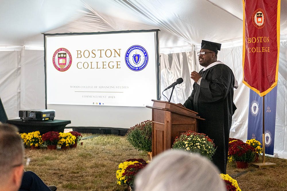 Valedictorian Gregory Saunders delivers a speech.