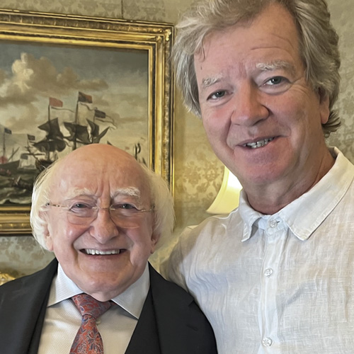 September 26, 2026 -- Seelig Professor of Philosophy Richard Kearney presented the Guestbook Project Award to Irish President Michael D. Higgins