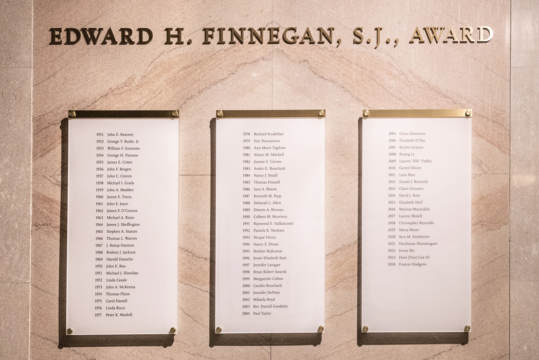 The Finnegan Award winners names on wall plaques