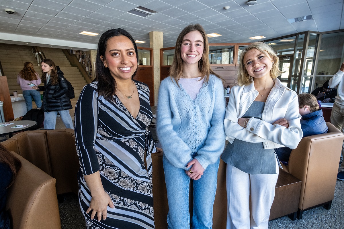 Kendra Glenn (L), Assist. Dir. Volunteer & Service and Learning Center (VSLC) made connections between Marine Degryse '26 (center) and Georgia Paris '26 (right) who were interested in raising funds to aid those who were affected by the wildfires in LA.