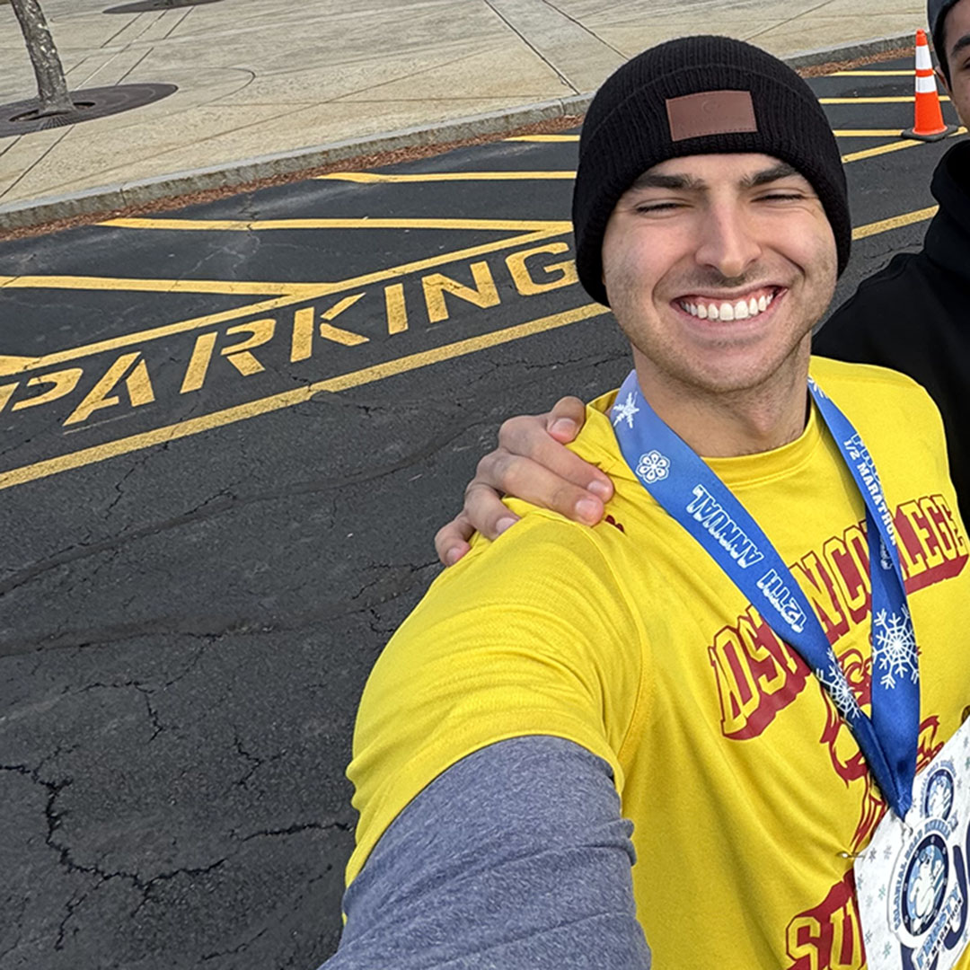 A runner with a medal