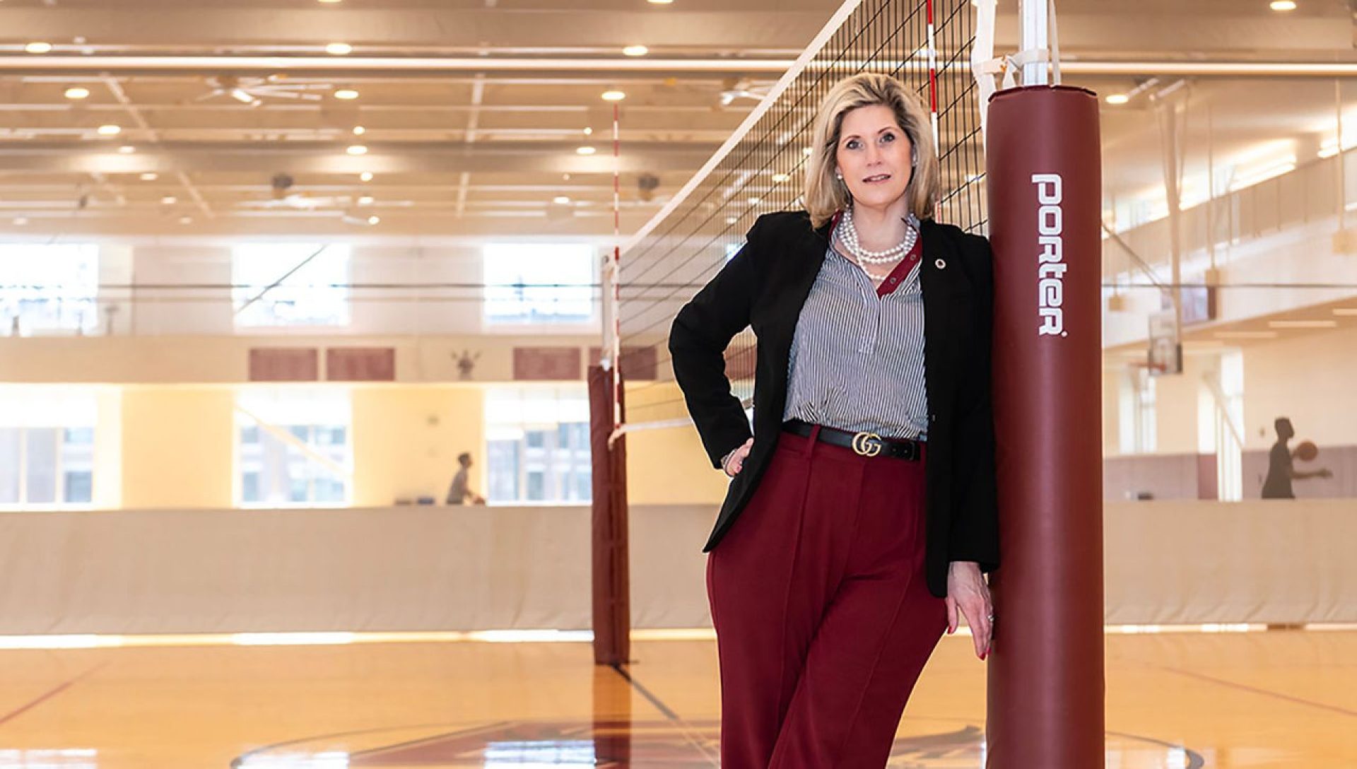 Patty Keller on a BC basketball court