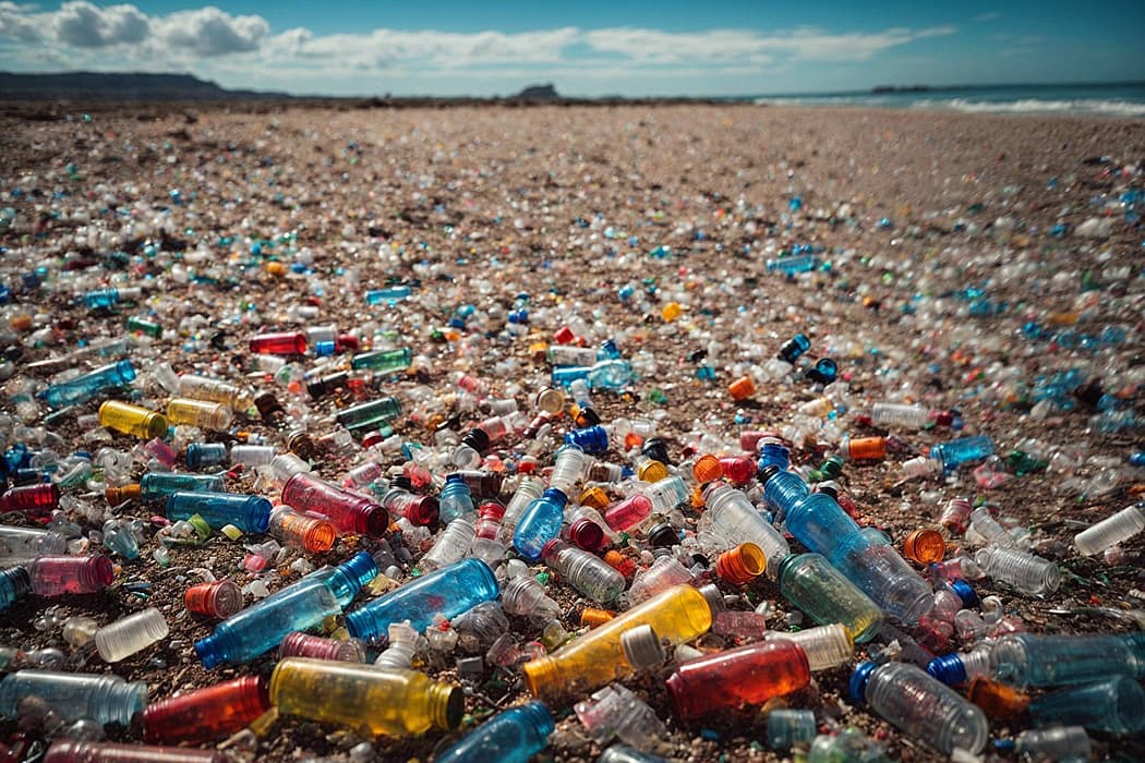 plastics polluting a beach