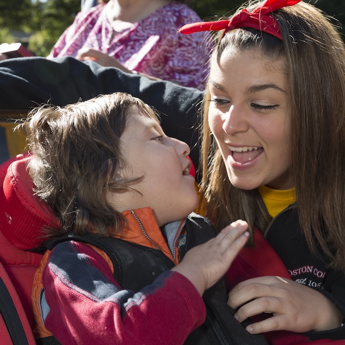 The Lynch School of Education's Campus School Run/Walk, beginning by Merkert and Campion Halls and going around the Chestnut Hill Reservoir. Photographed for the 10/16/14 issue of Chronicle.

Campus School student Thiago Nunez with undergraduate and Pulse student, Olivia Torchio, LSOE '17.