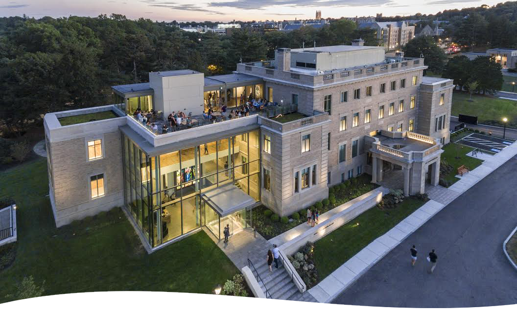 Art After Dark: Student Opening of the New McMullen Museum of Art at 2101 Commonwealth Avenue, Boston, MA BCM, Fall 2016. Photograph done by drone.